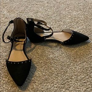 Black Suede Studded Flats